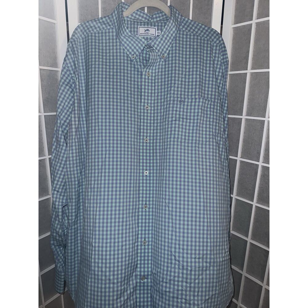Southern Tide Intercoastal Shirt Mens 2XL Blue Plaid Long Sleeve Button Up